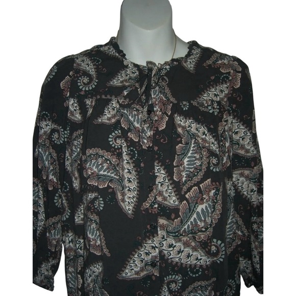 Ann Taylor Loft Blouse Button Down Paisley Peasant Boho Whimsygoth Cottage Tie P - Picture 6 of 9